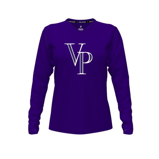 [FTLVPTPP-FYXS-LOGO3] Decker Performance T-Shirt (Female Youth XS, Purple, V Neck, Logo 3, Long Sleeve)