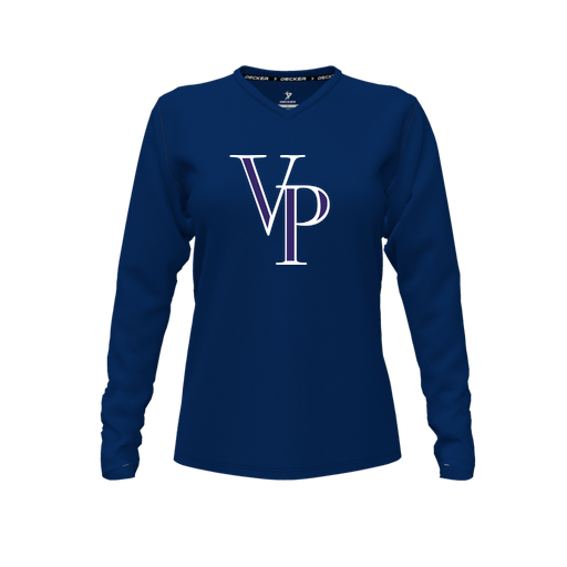 [FTLVCFNV-FYXS-LOGO3] Decker Comfort T-Shirt (Female Youth XS, Navy, V Neck, Logo 3, Long Sleeve)