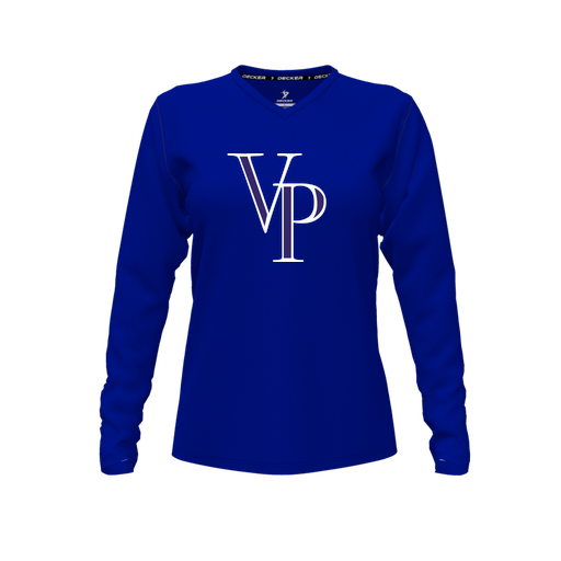 [CUS-DFW-TEES-CMF-VNK-LSL-RYL-FYXS-LOGO3] Decker Comfort T-Shirt (Female Youth XS, Royal, V Neck, Logo 3, Long Sleeve)