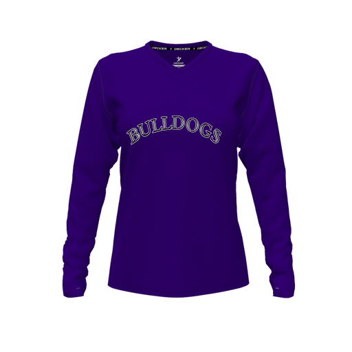 [FTLVCFPP-FYXS-LOGO1] Decker Comfort T-Shirt (Female Youth XS, Purple, V Neck, Logo 1, Long Sleeve)