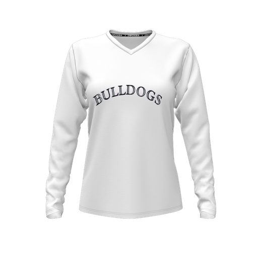 [CUS-DFW-TEES-PER-VNK-LSL-WHT-FYXS-LOGO1] Performance T-Shirt (Female Youth XS, White, V Neck, Logo 1, Long Sleeve)