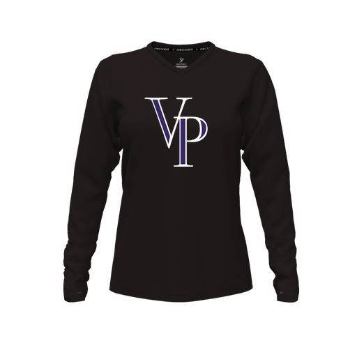 [FTLVPTBK-FYXS-LOGO3] Decker Performance T-Shirt (Female Youth XS, Black, V Neck, Logo 3, Long Sleeve)