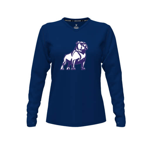 [FTLVPTNV-FYXS-LOGO2] Decker Performance T-Shirt (Female Youth XS, Navy, V Neck, Logo 2, Long Sleeve)