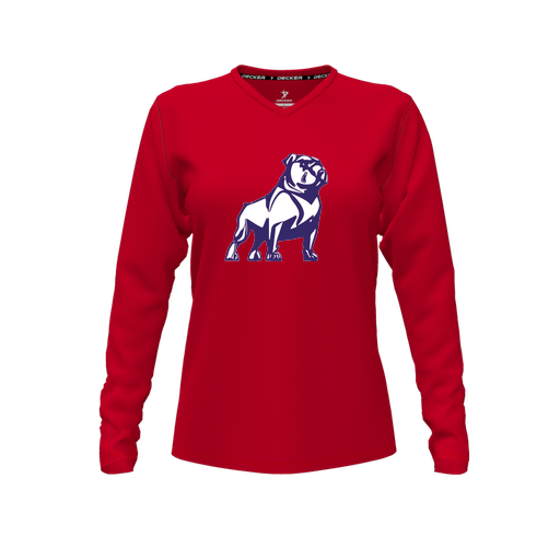 [FTLVPTRD-FYXS-LOGO2] Decker Performance T-Shirt (Female Youth XS, Red, V Neck, Logo 2, Long Sleeve)