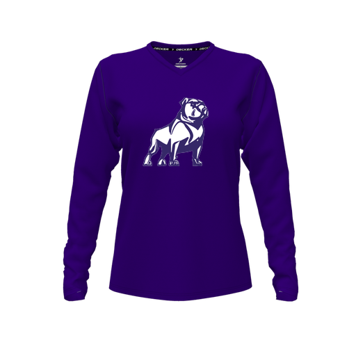 [FTLVPTPP-FYXS-LOGO2] Decker Performance T-Shirt (Female Youth XS, Purple, V Neck, Logo 2, Long Sleeve)