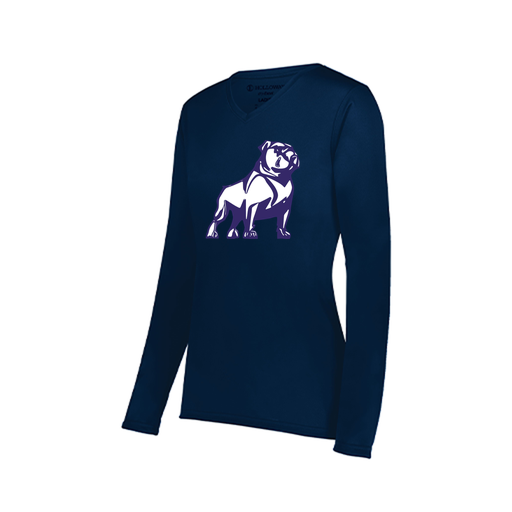 [222824.065.S-LOGO2] Ladies LS Smooth Sport Shirt (Female Adult S, Navy, Logo 2)